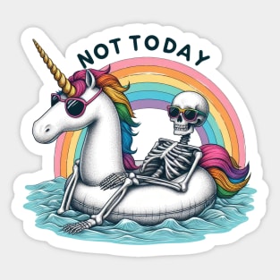 "Not Today" Funny Skeleton on Unicorn Floatie Sticker